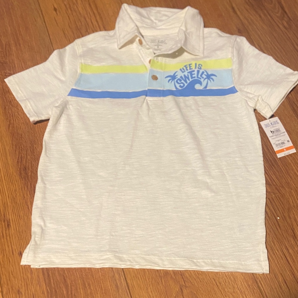 Life is Swell Kids' White and Blue Polo Shirt